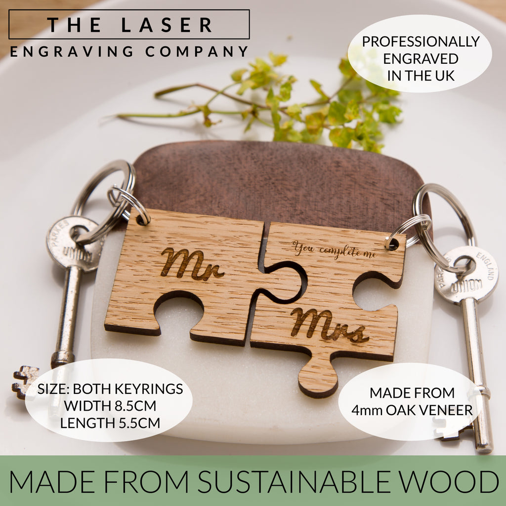 Personalised Jigsaw Oak Keyring Wood You Believe It - 5th Anniversary Gifts