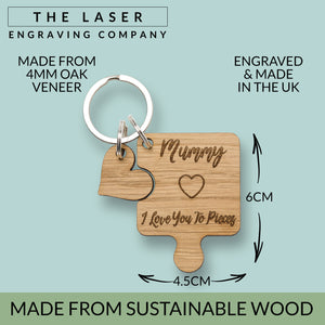 'Mummy I Love You To Pieces' Jigsaw With Heart Keyring Mother's Day Gifts, Grandma Key Ring, Birthday, Christmas, Mommy, Mum, Nan, Nanna, Gran, Step Mum
