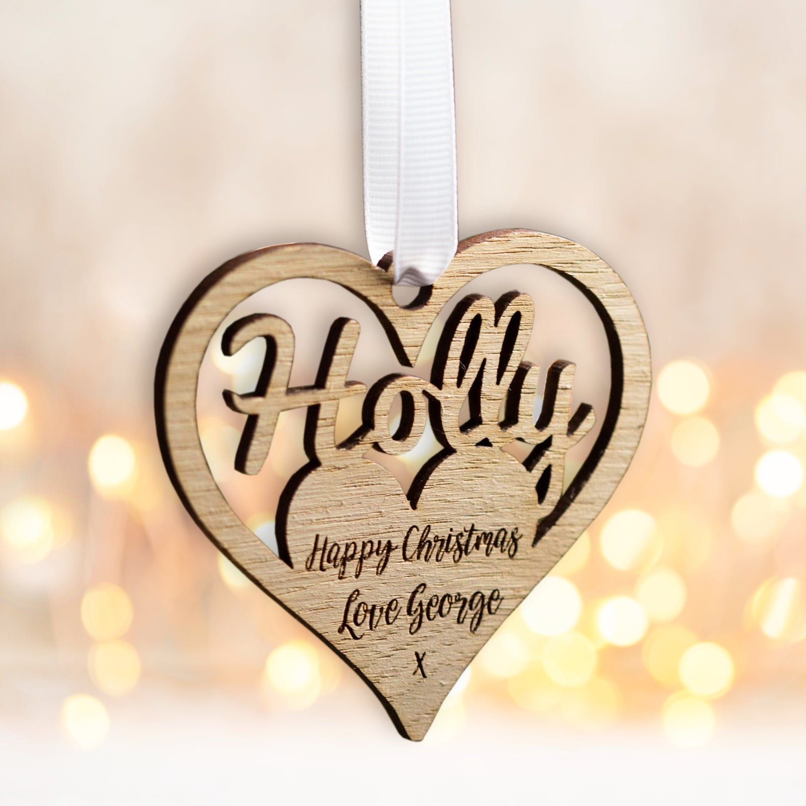 Personalised Christmas Name Cut-Out Heart Bauble Decoration