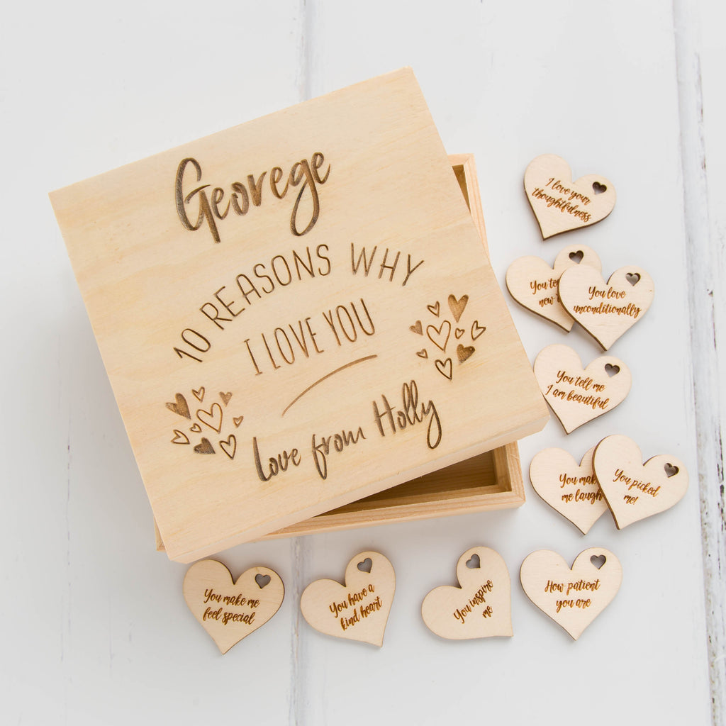 Personalised 10 Reasons 'I Love You' Hearts Engraved Gift Box
