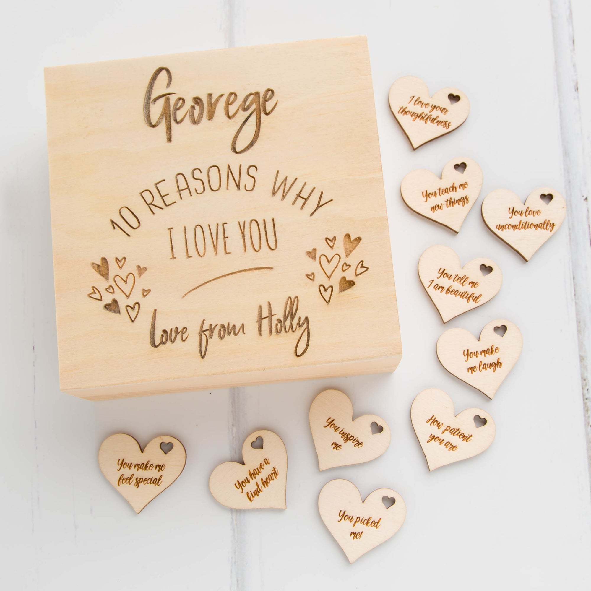 Personalised 10 Reasons 'I Love You' Hearts Engraved Gift Box