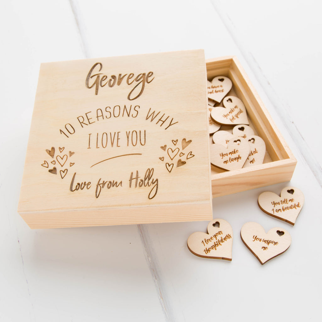 Personalised 10 Reasons 'I Love You' Hearts Engraved Gift Box