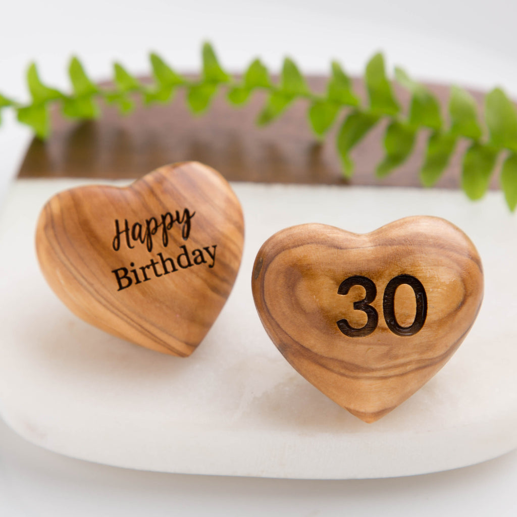 A Little 30th Birthday Hug Token, Olive Wood Heart