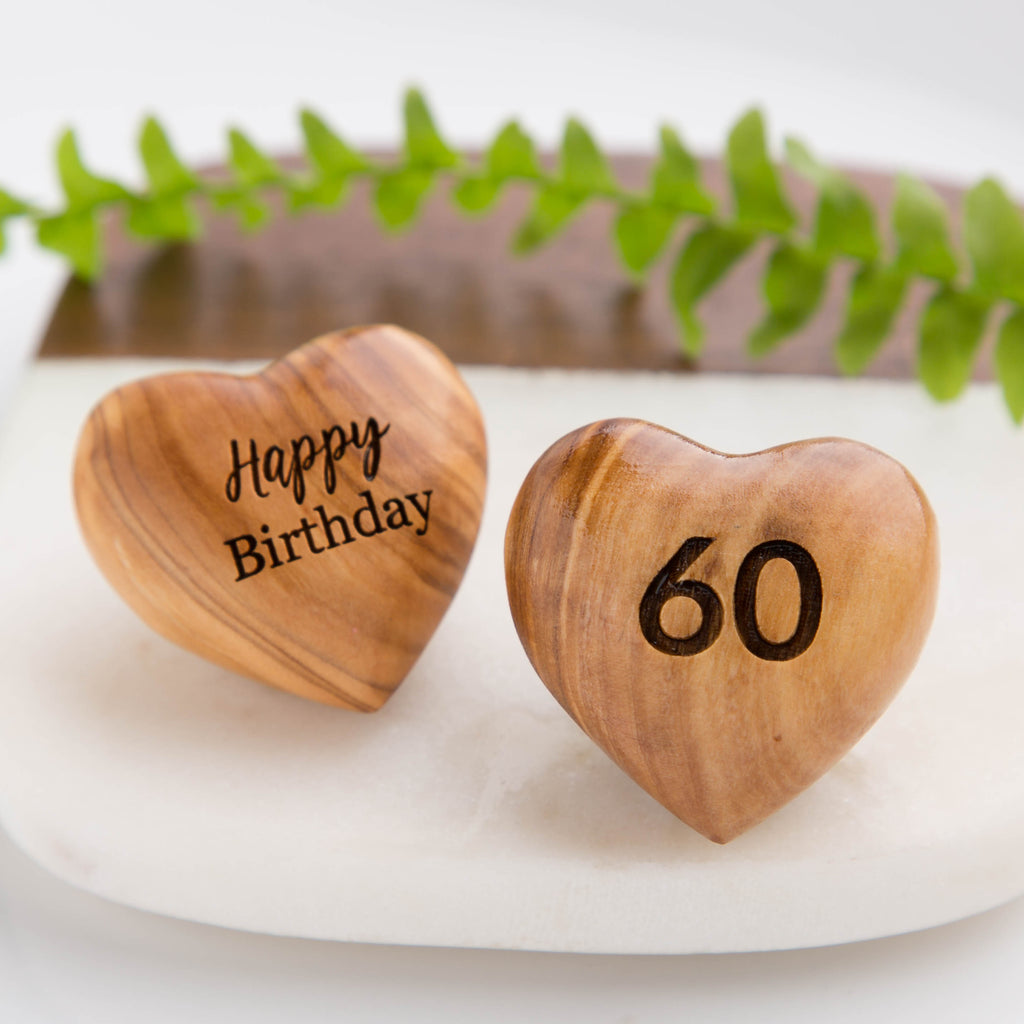 A Little 60th Birthday Hug Token, Olive Wood Heart