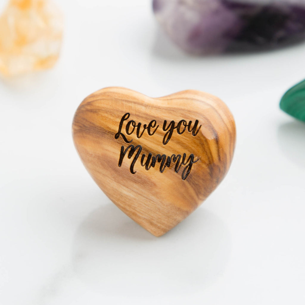 Love You Mummy Olive Wood Heart Hug Token