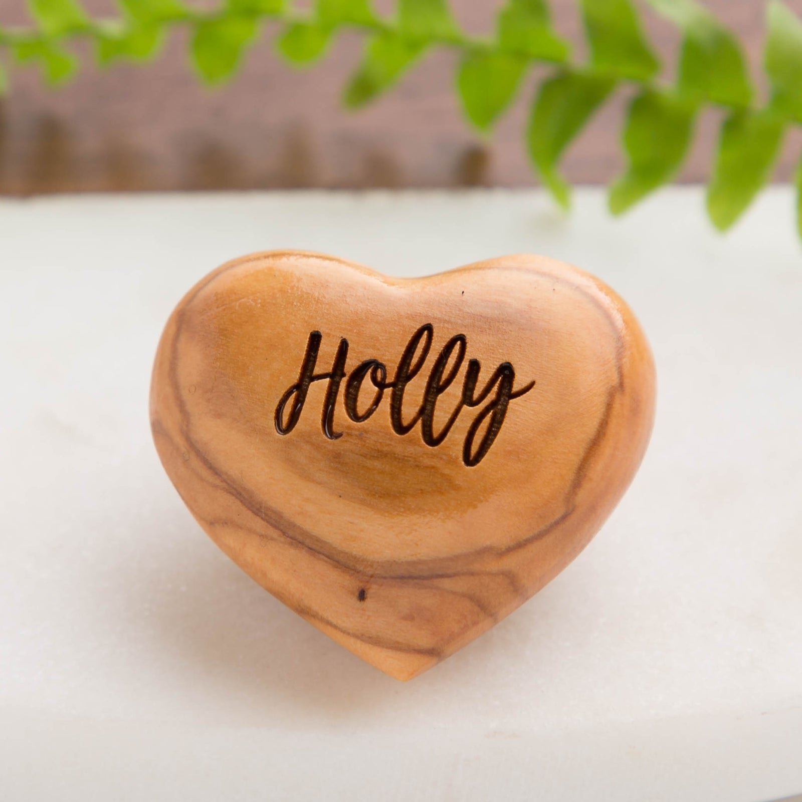 Personalised Name Little Olive Wood Hug Token Heart