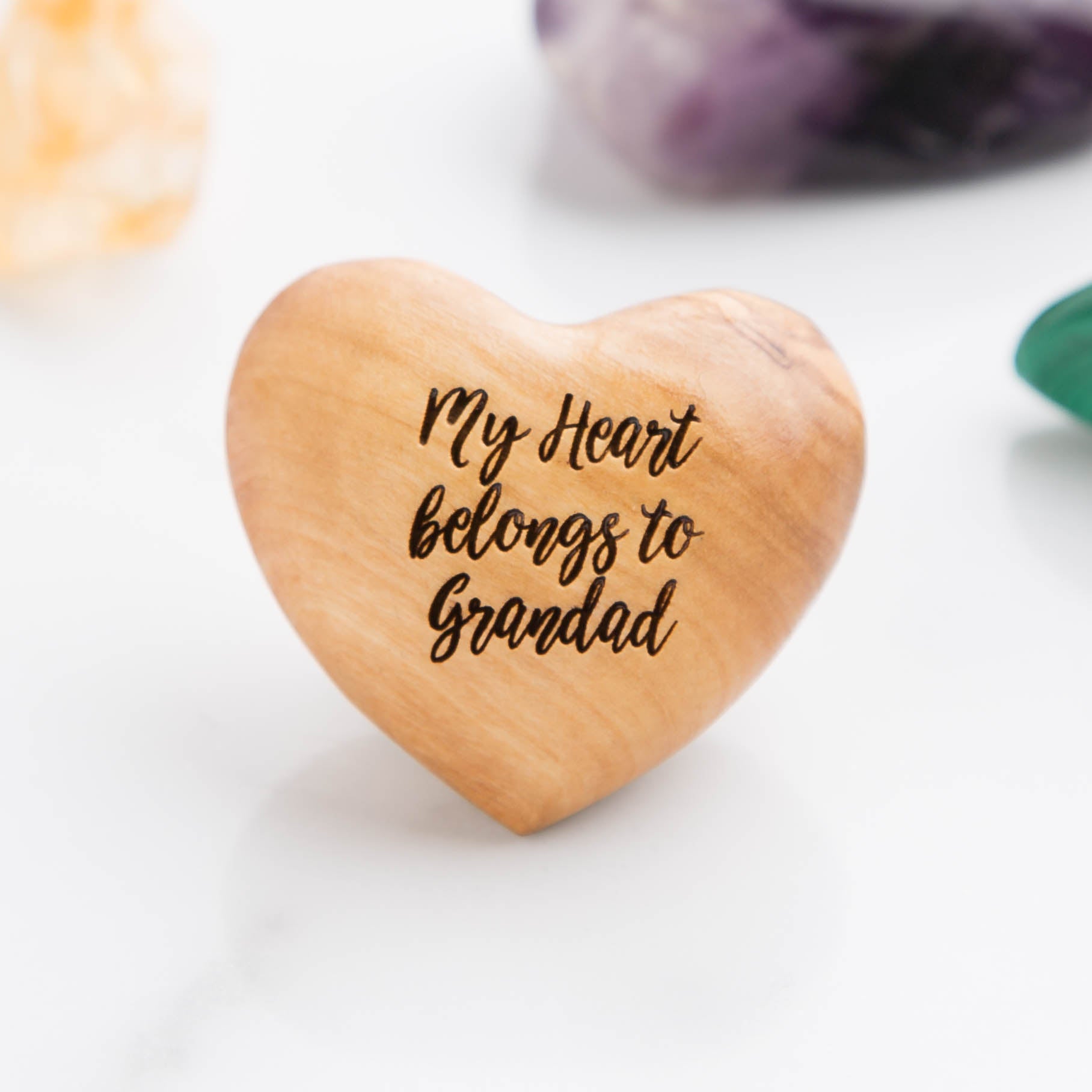 'My Heart Belongs To Daddy' Dad Grandad Olive Wood Heart Hug