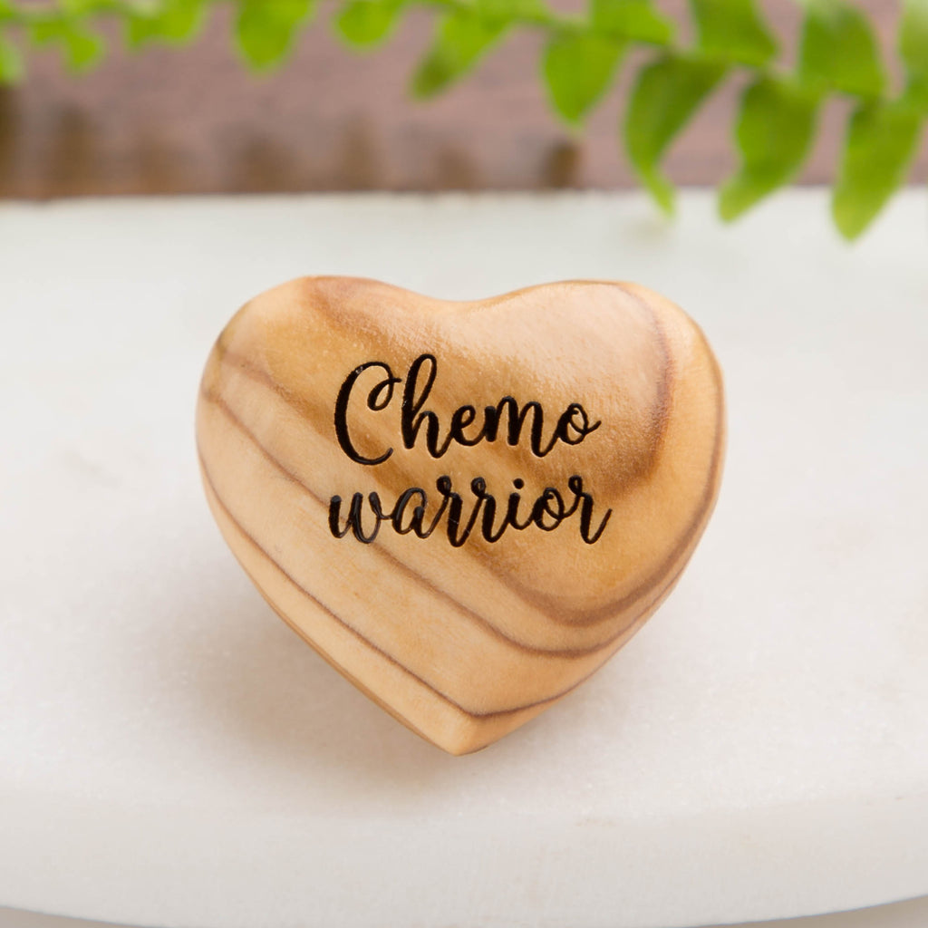 Cancer Chemo Support Heart, Olive Wood Heart Hug - Four Wording Choice