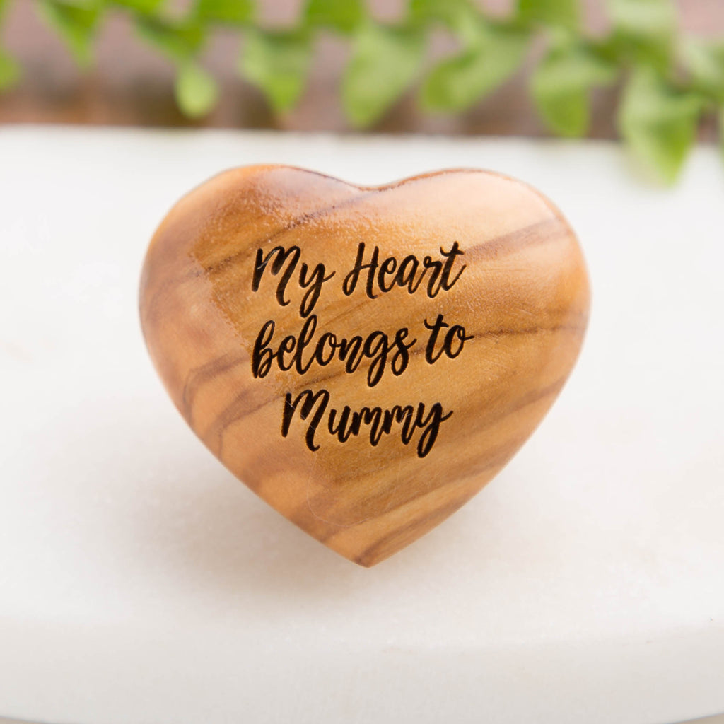 'My Heart Belongs To Mummy' Mum Grandma Olive Wood Heart Hug