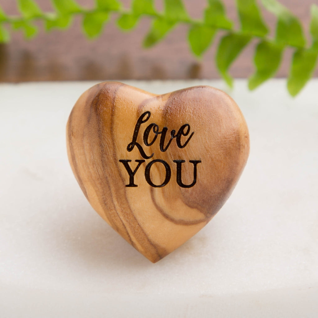 'Love You' Hug Token Olive Wood Heart