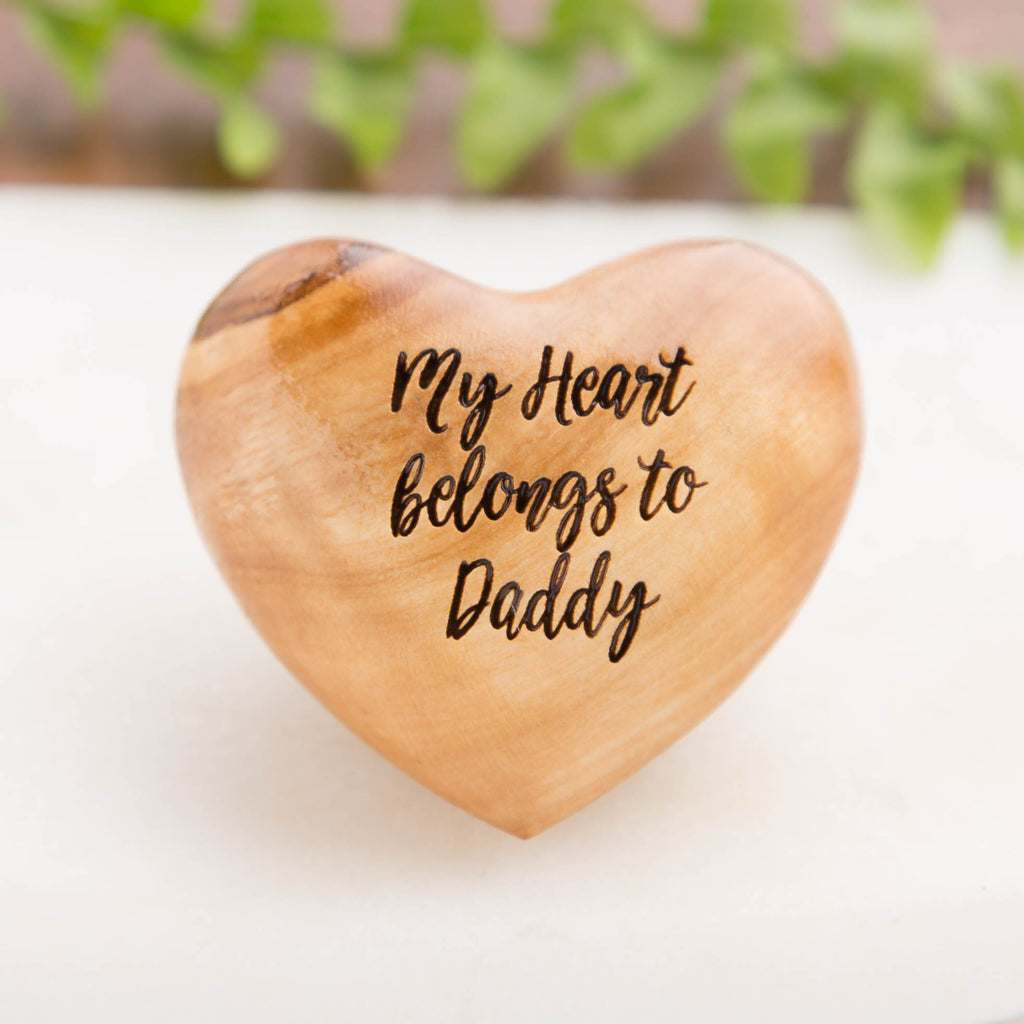 'My Heart Belongs To Daddy' Dad Grandad Olive Wood Heart Hug