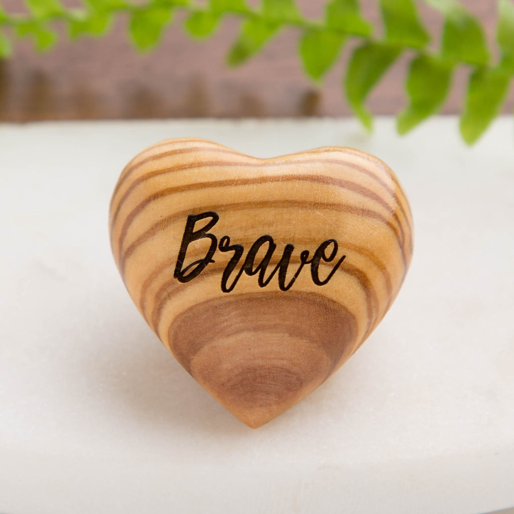'Brave' Hug Token Olive Wood Heart