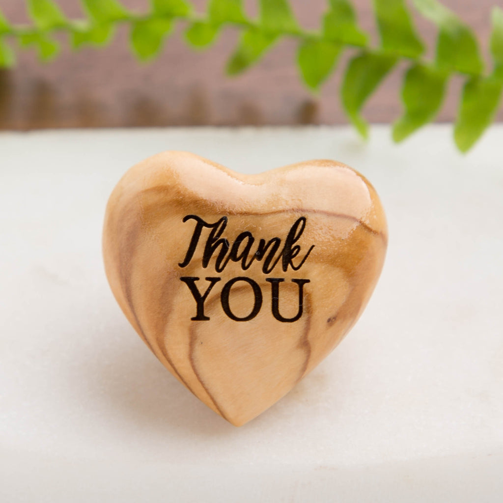'Thank You' Hug Token Olive Wood Heart