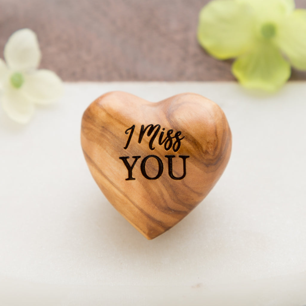 'I Miss You' Hug Token Olive Wood Heart