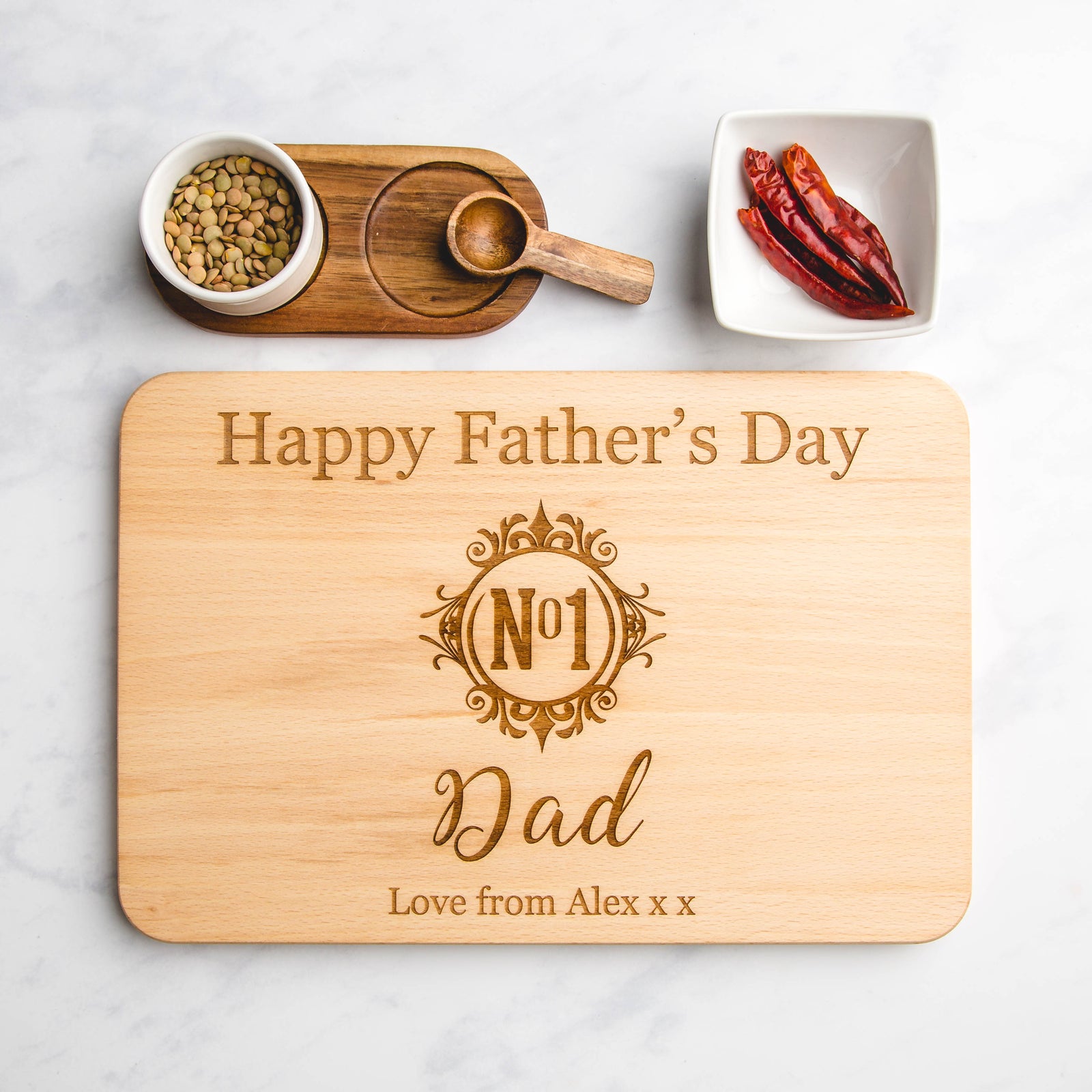 Personalised 'No 1 Dad' Monogram Engraved Wooden Chopping Board