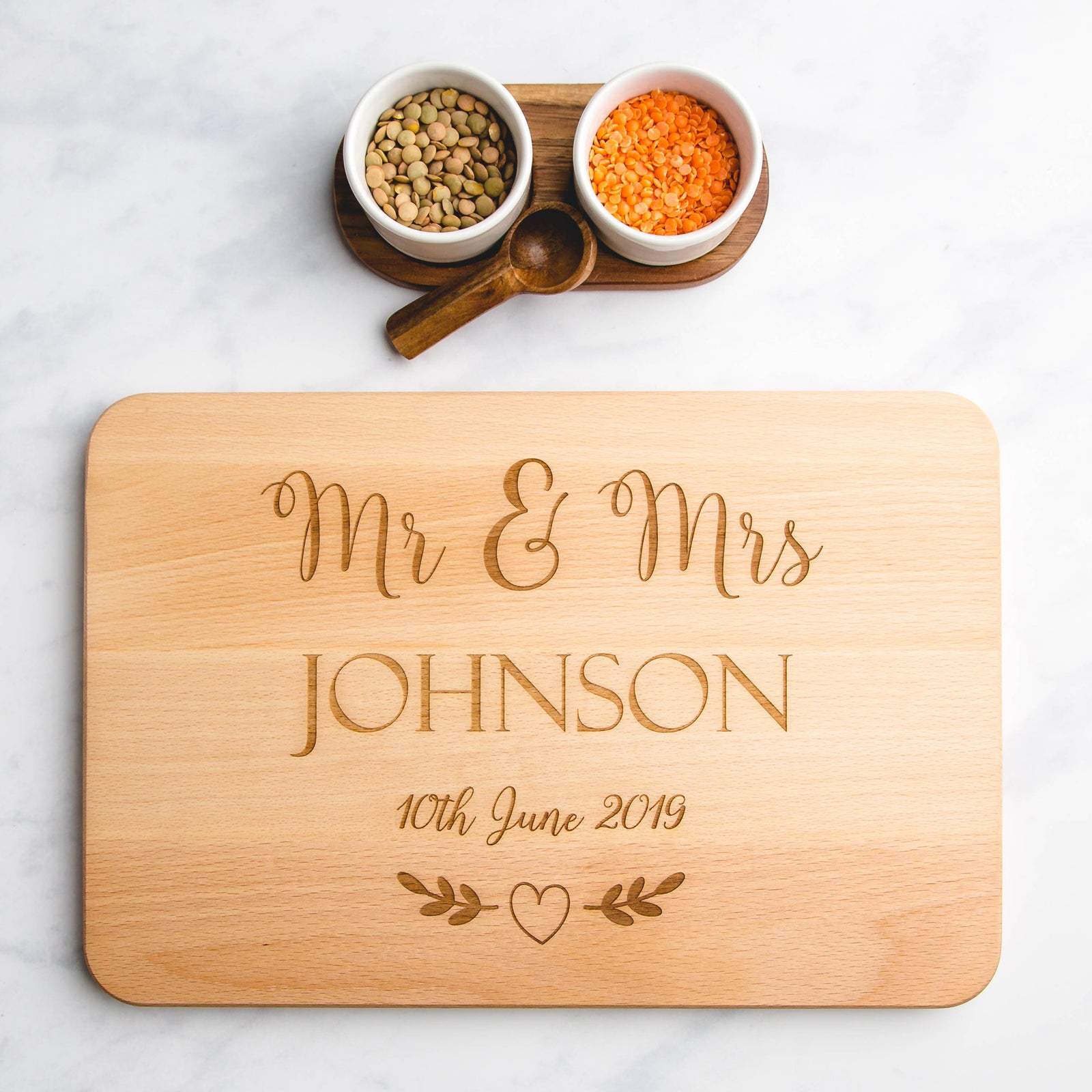 Mr & Mrs Wedding Anniversary Gift Personalised Engraved Wooden Chopping Board