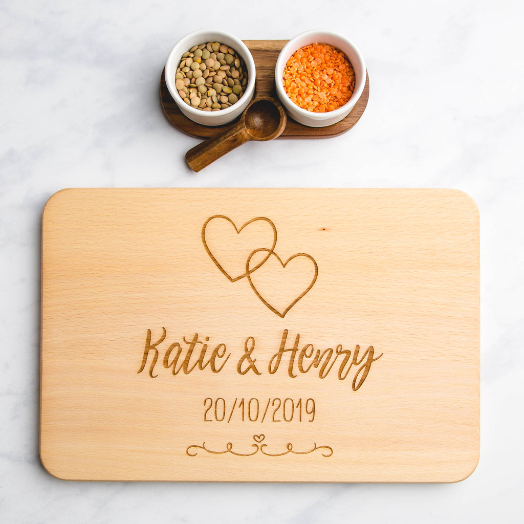 Wedding Hearts Personalised Wooden Engraved Chopping Board