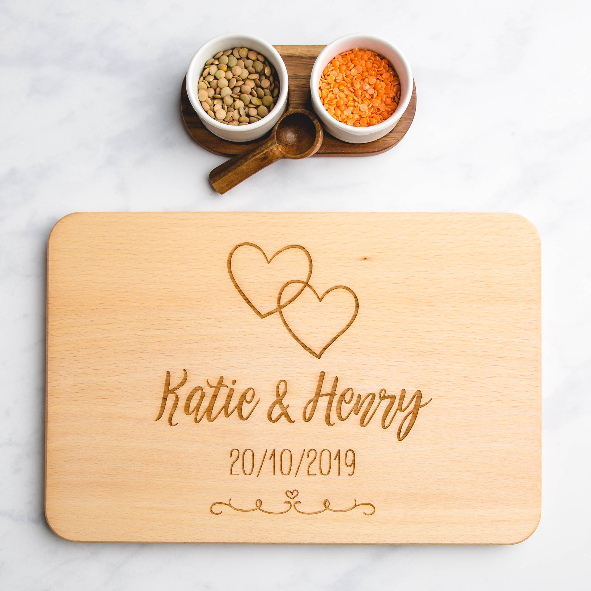 Wedding Hearts Personalised Wooden Engraved Chopping Board