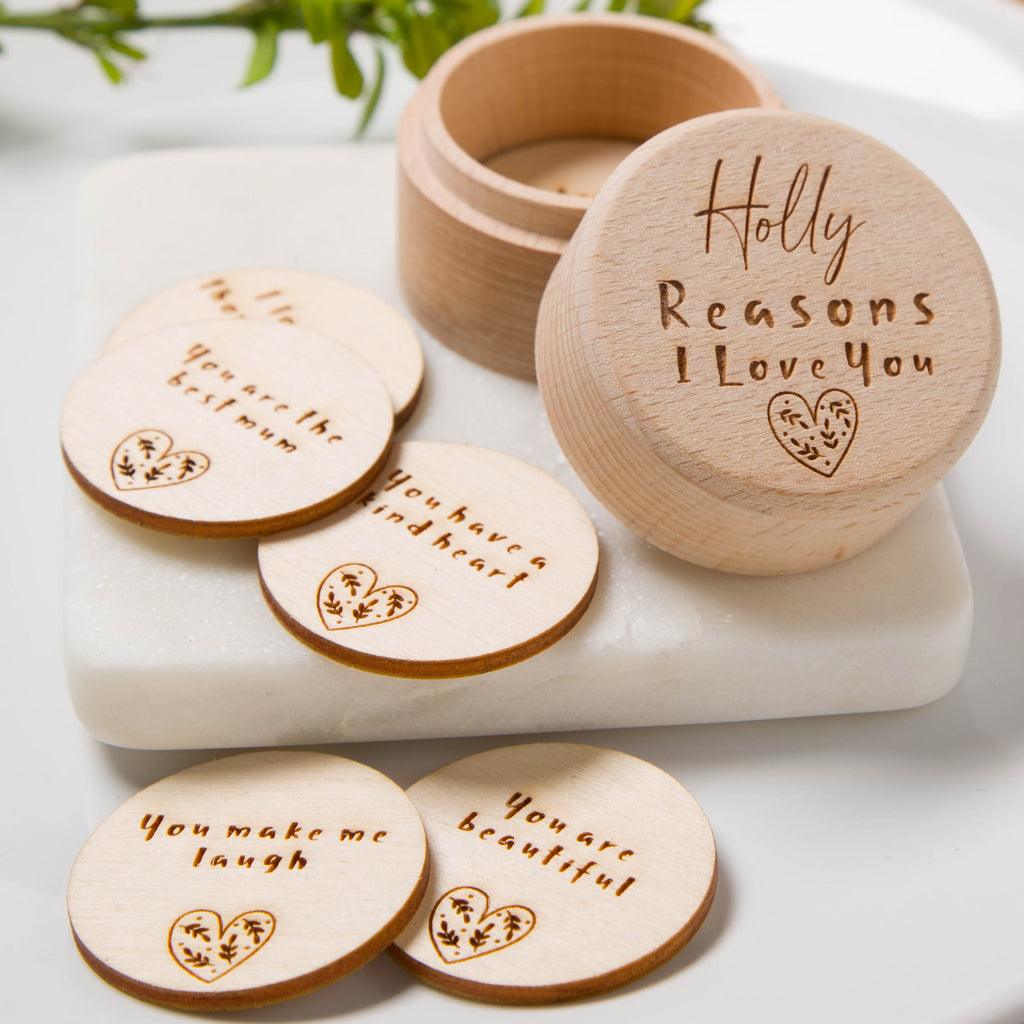 Personalised Reasons 'I Love You' Token Gift Box