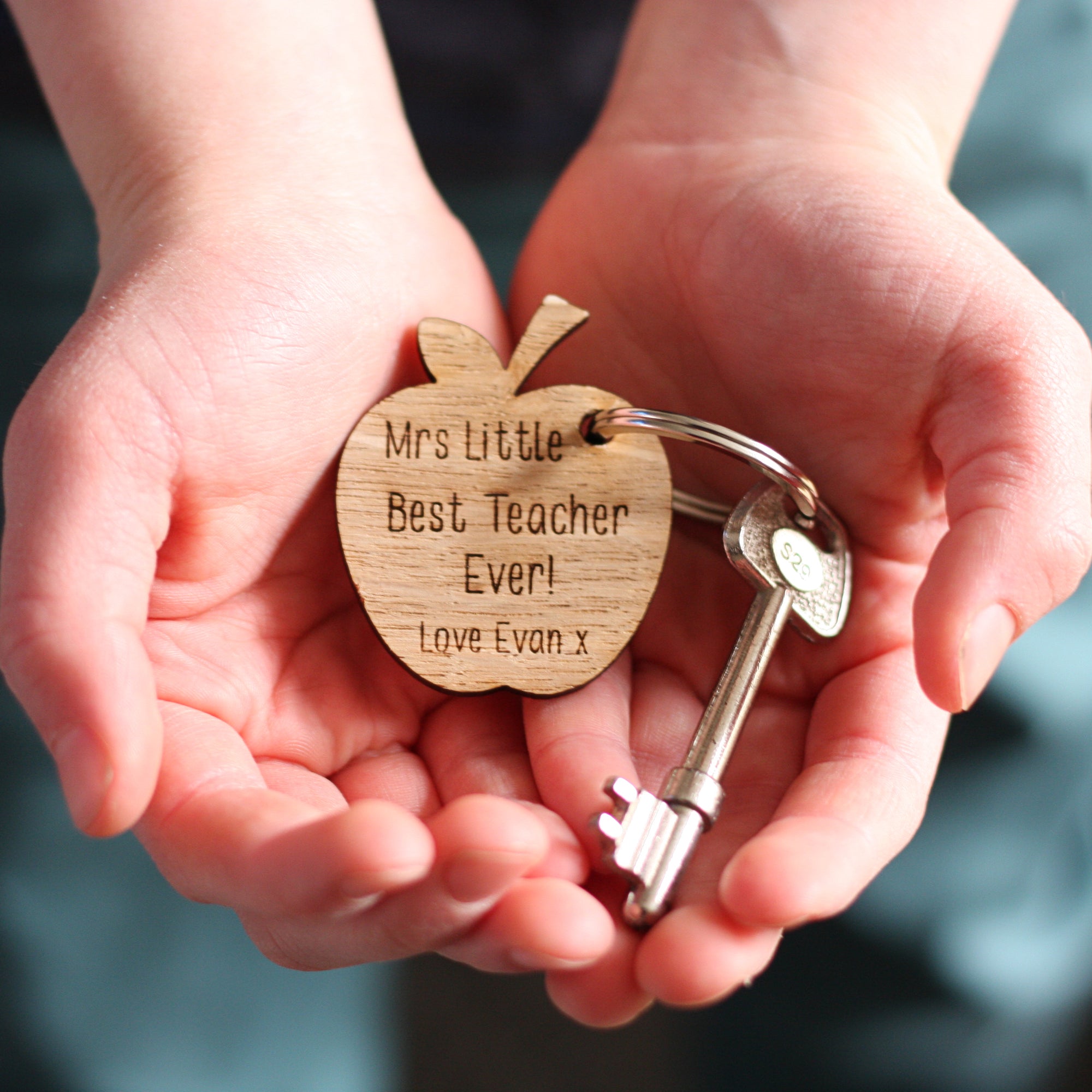 Teacher's 'Helping me grow' Personalised Apple Key Ring