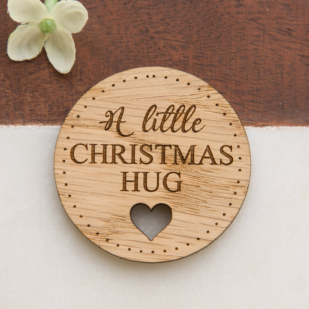 Christmas Pocket Hug, Wooden Oak Little Hug Missing You