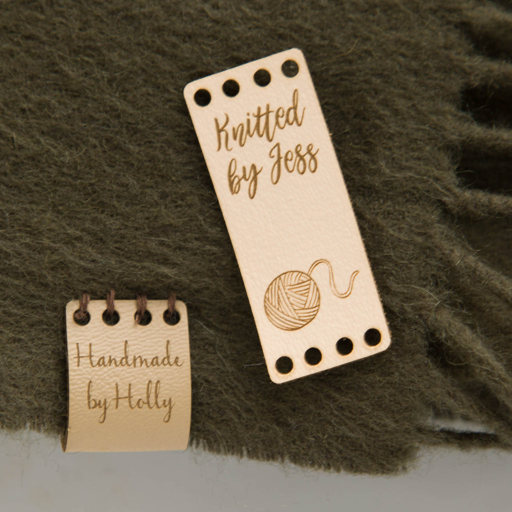 Personalised Rectangle Oak Handmade By Knitting and Crochet Tag