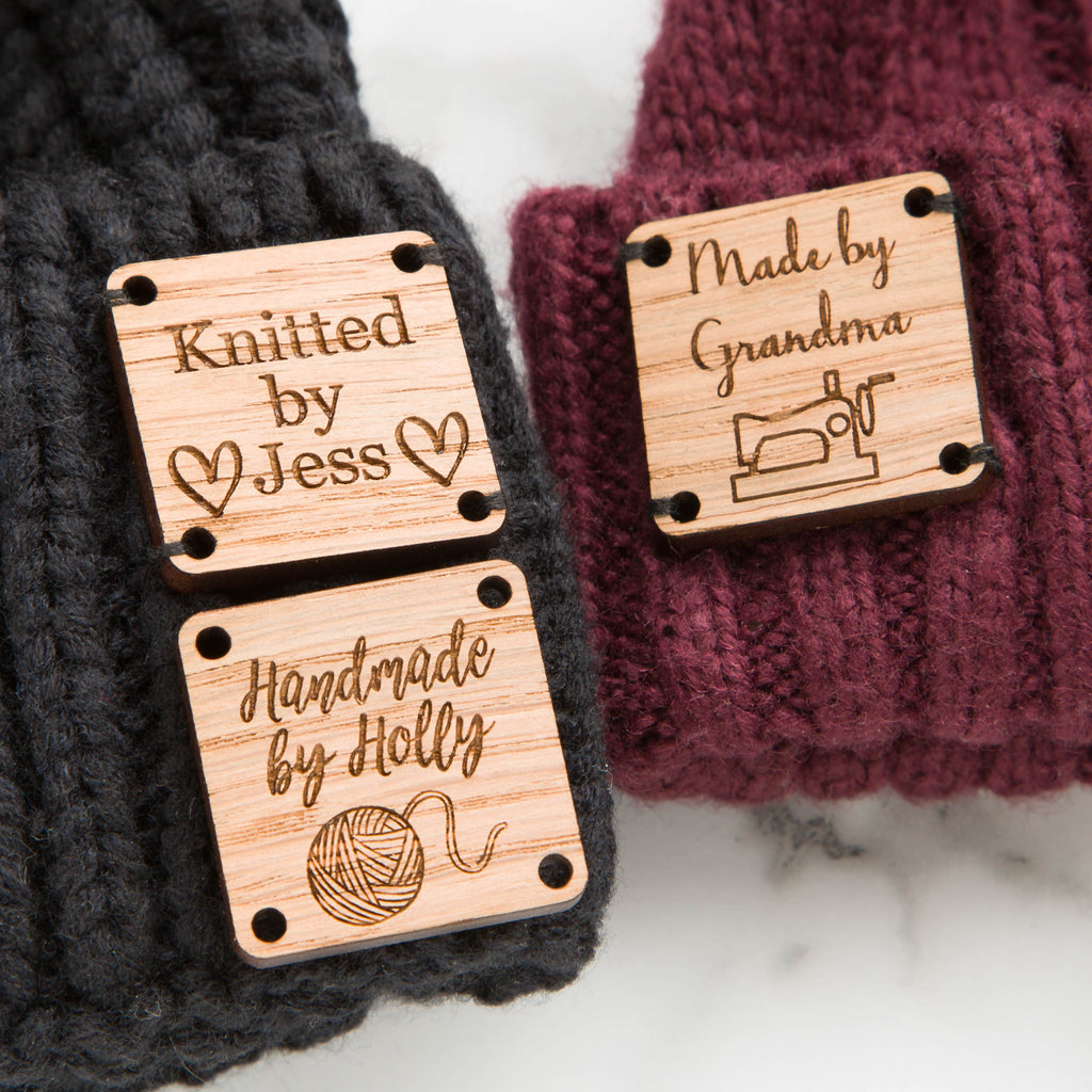 Personalised Sqaure Oak Handmade By Knitting and Crochet Tag