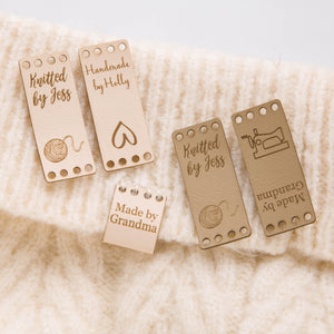 Personalised, Set of 10 Rectangle Loop, Faux Leather, Custom Knitting, Clothing / Crochet Tags, Sew on Labels