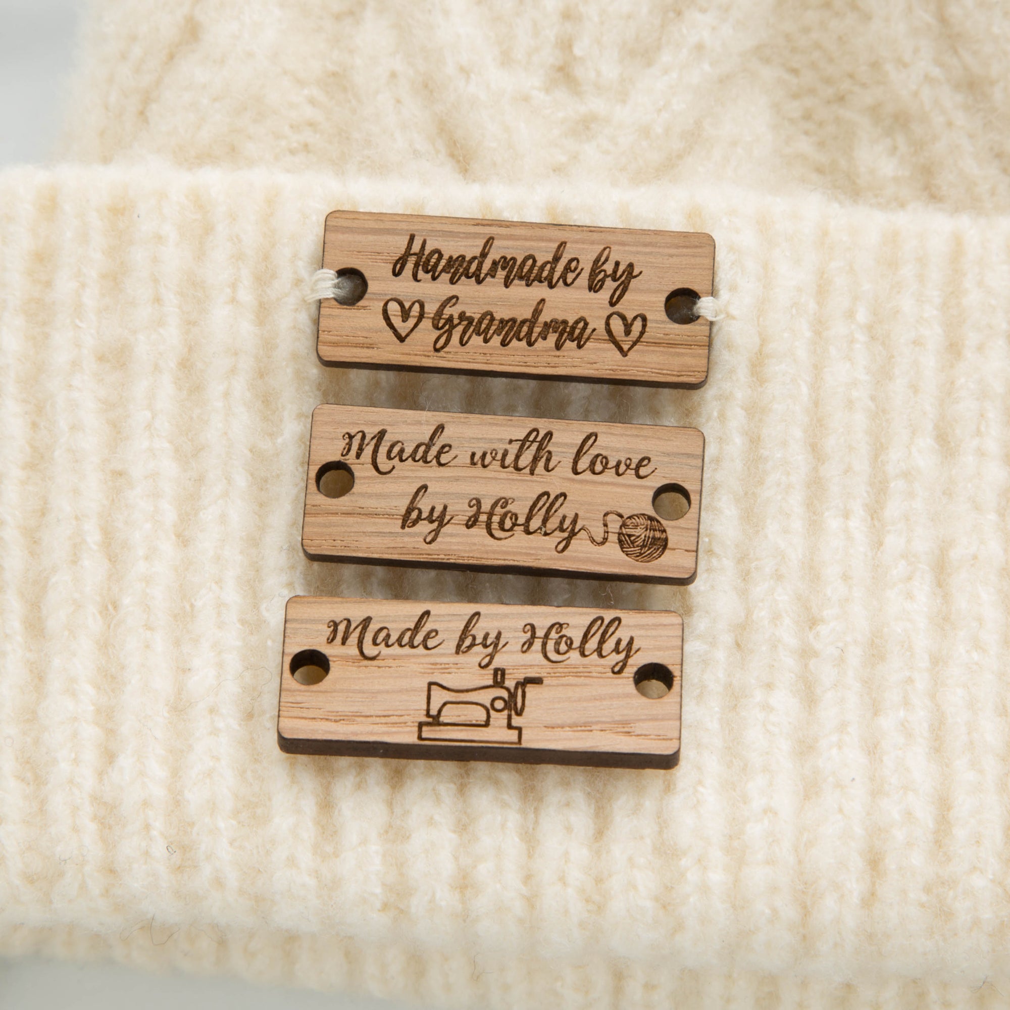 Personalised, Set of 10, Rectangle Oak Wood Label, Handmade Product Tags, Knitting, Clothing / Crochet Tag