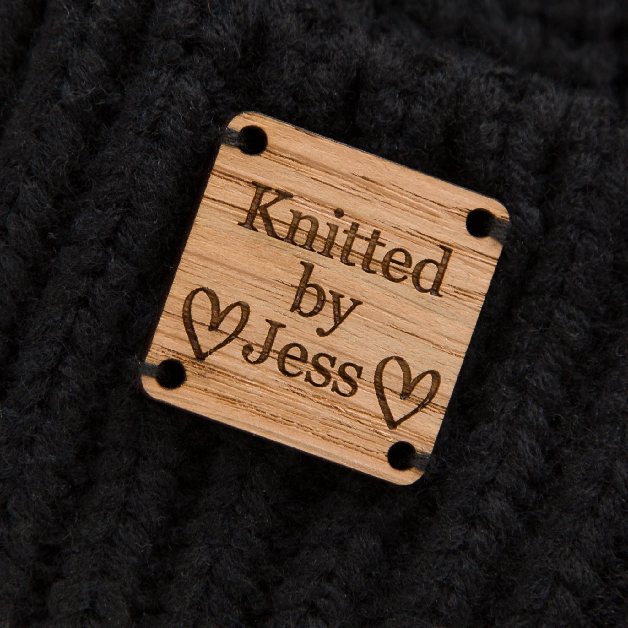 Personalised, Set of 10,  Square Oak Tag, Handmade By, Product Label, Knitting, Clothing / Crochet Tags, Sew on Label
