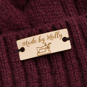 Personalised, Set of 10 Rectangle, Faux Leather, Sew On, Custom Handmade Tags, Knitting, Clothing / Crochet Tags