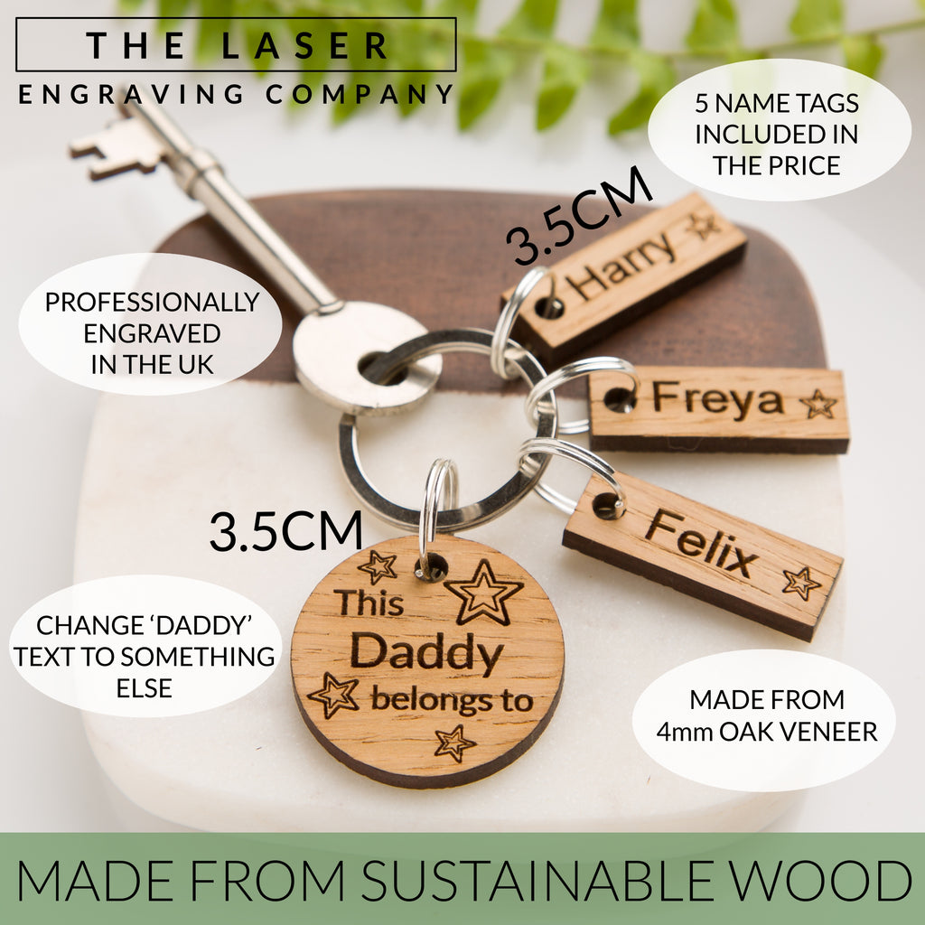 Personalised 'This Daddy Belongs To...' Wooden Oak Keyring