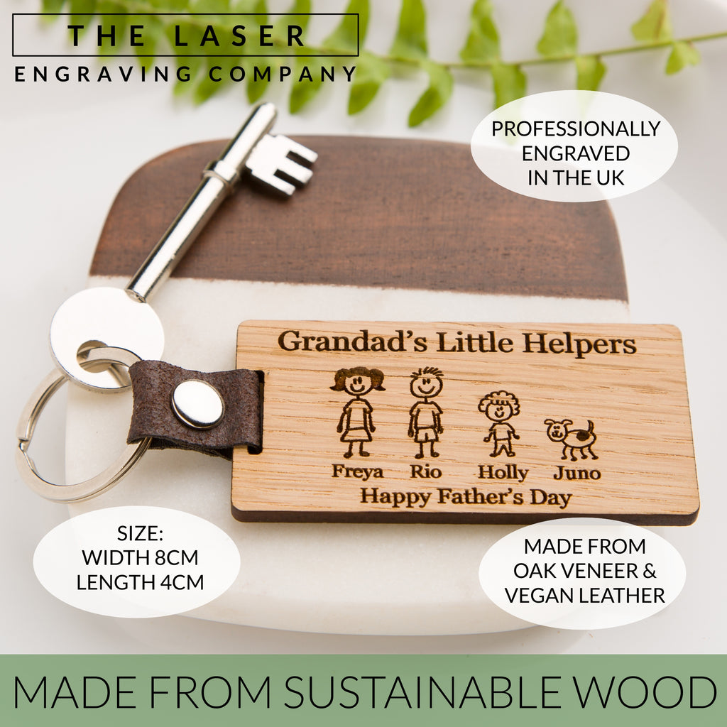 Family Member Personalised Engraved Wooden Oak Keyring