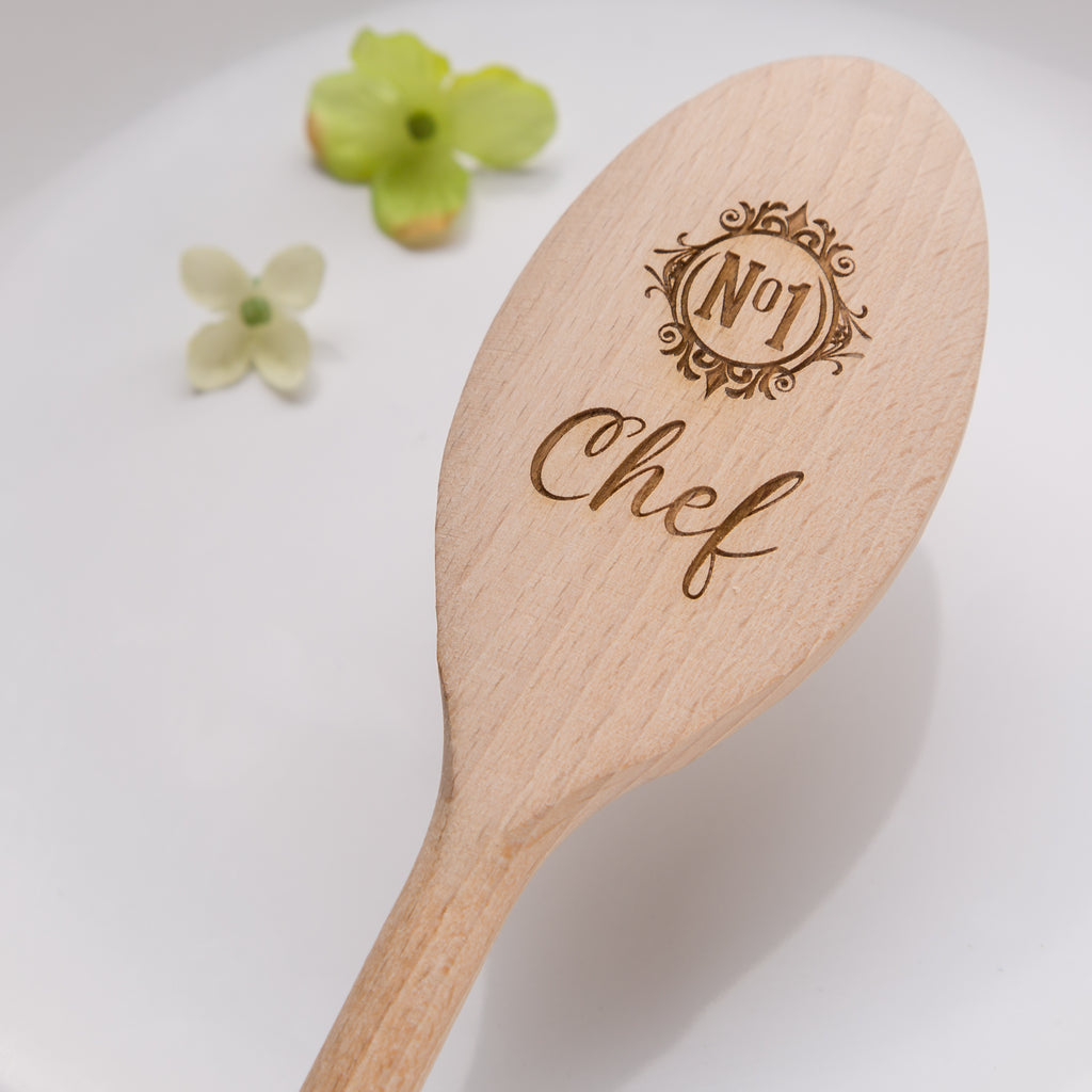 No.1 Chef Engraved Wooden Spoon 30cm Novelty Gift