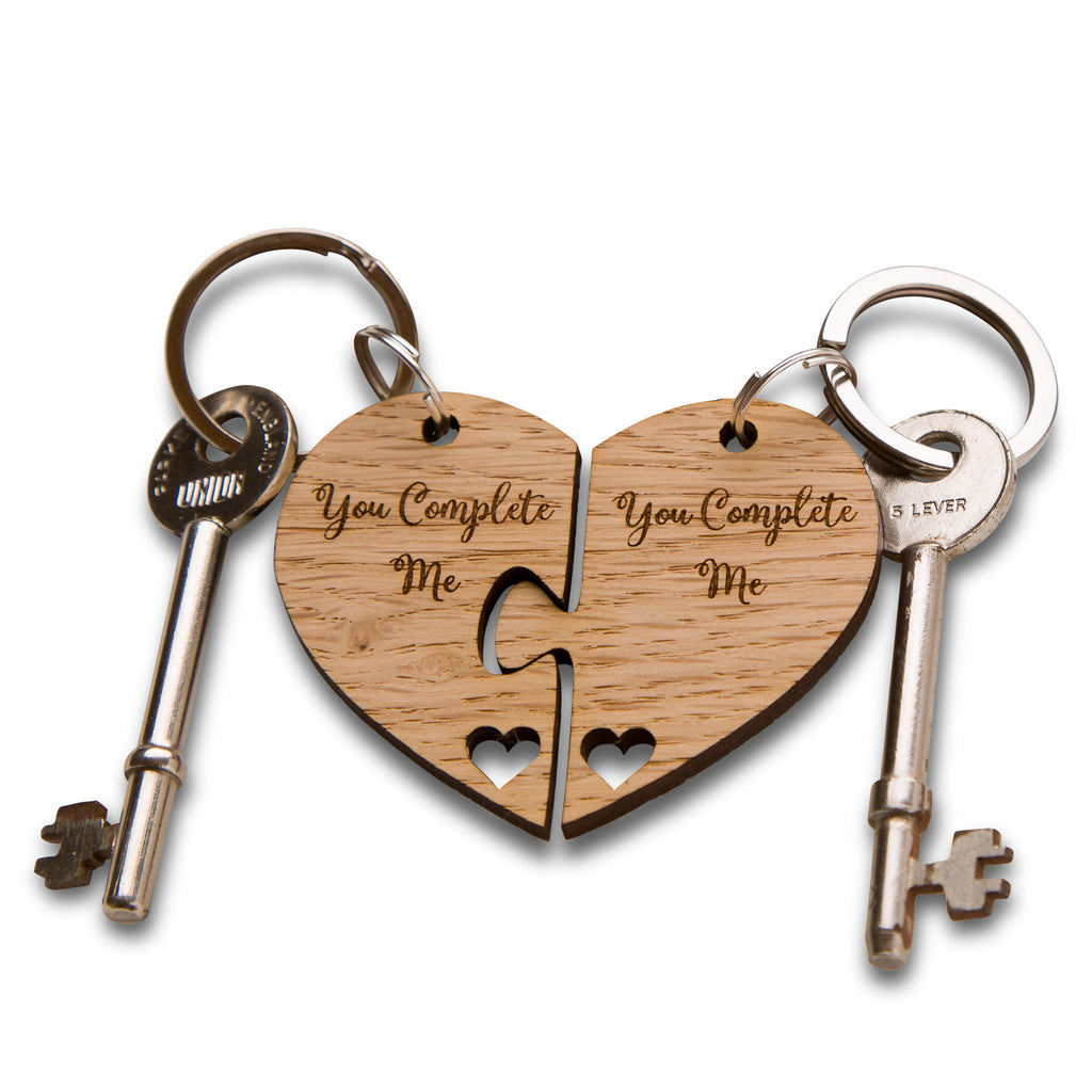 Jigsaw Heart Oak Keyring 'You complete me' Wooden Oak Heart Keyring Anniversary Gifts