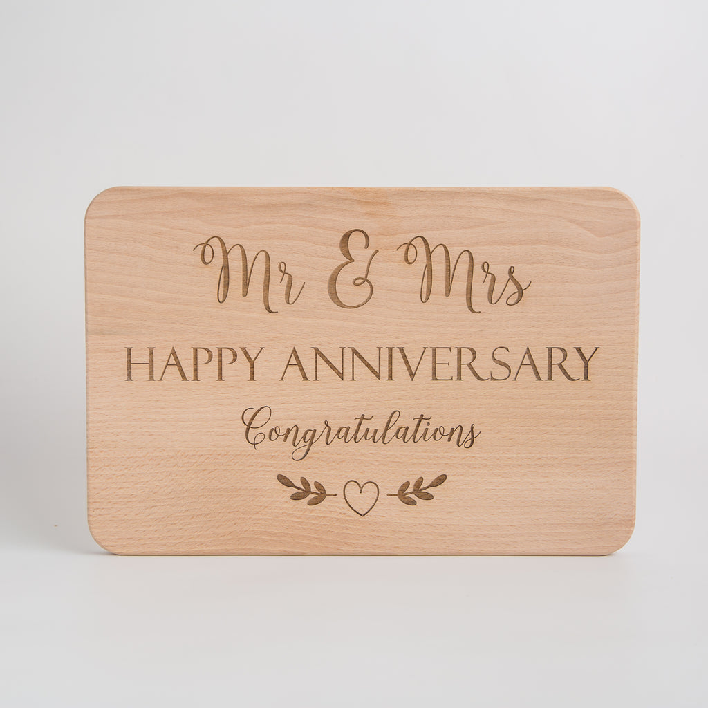 Mr & Mrs Wedding Anniversary Gift Engraved Wooden Chopping Board