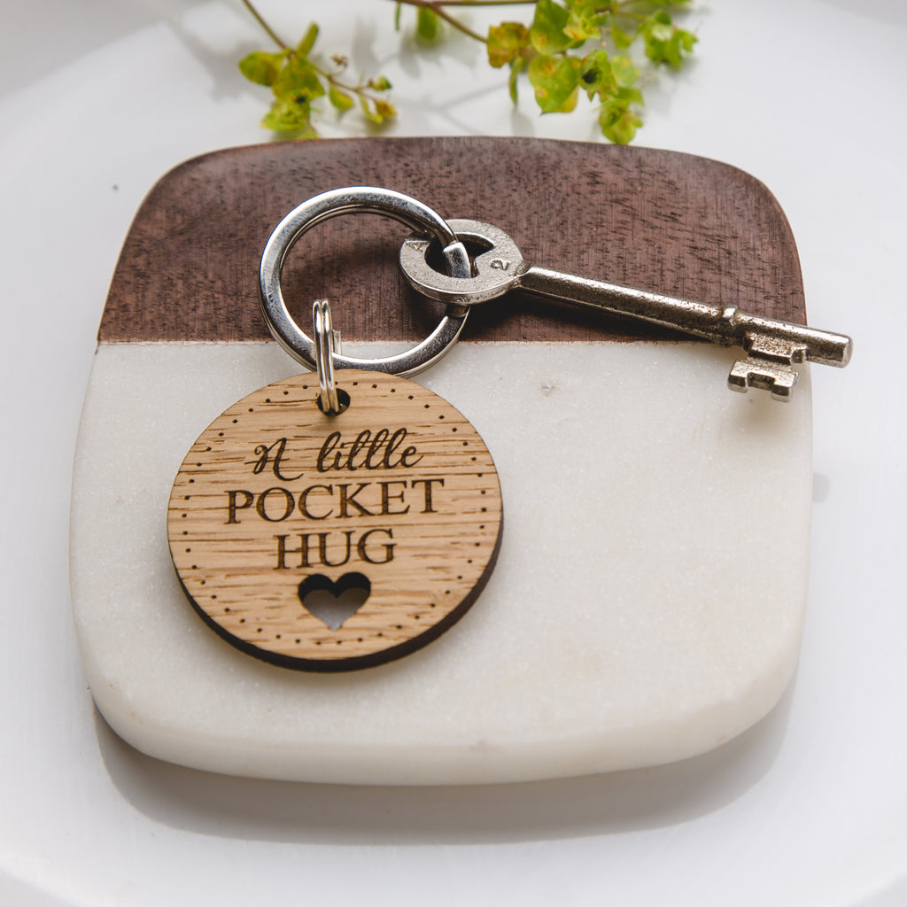 Pocket Hug Oak Keyring, Isolation Gift Key Ring Missing You Keychain
