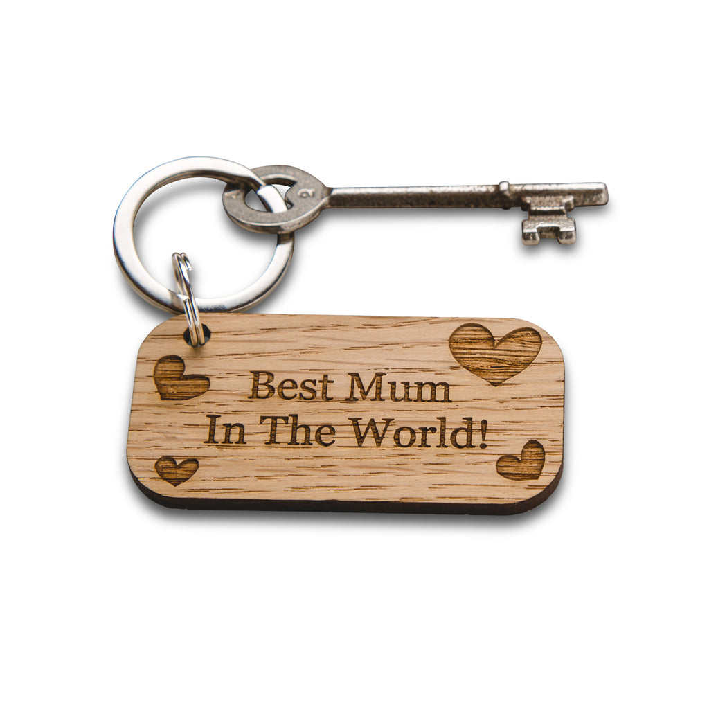 Best Mum In The World! Wooden Oak Keyring