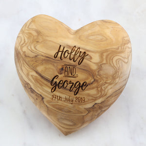 Personalised Olive Wood Wedding Heart