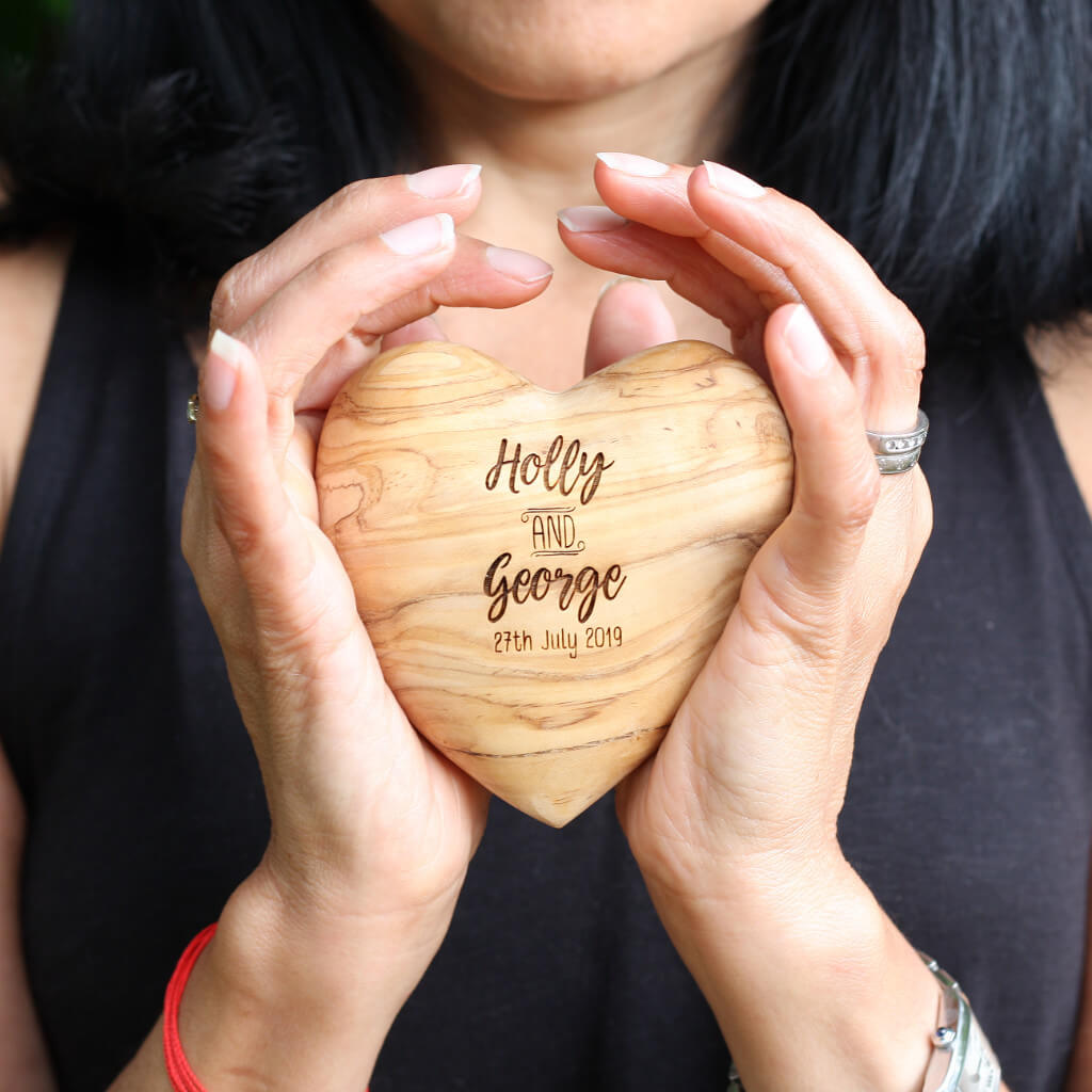 Personalised Olive Wood Wedding Heart