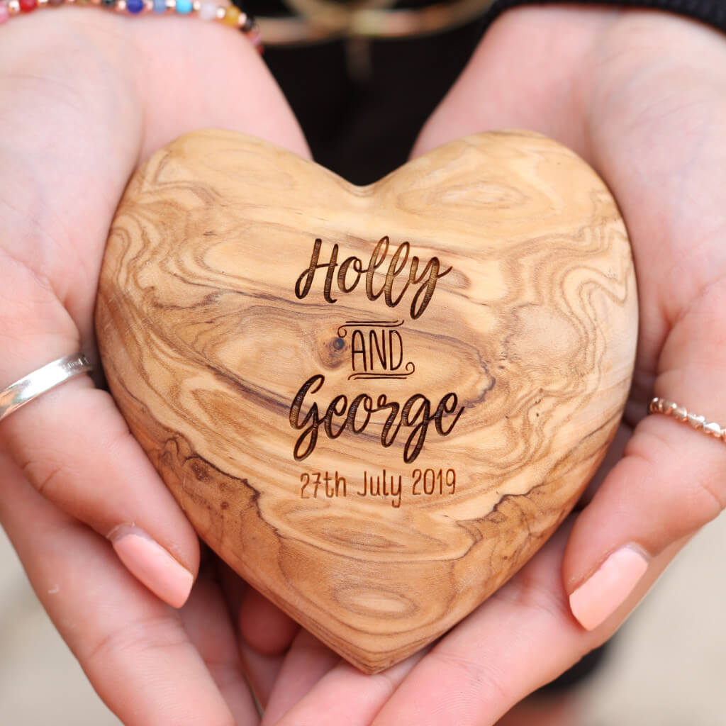 Custom Personalised Olive Wood Wedding Heart