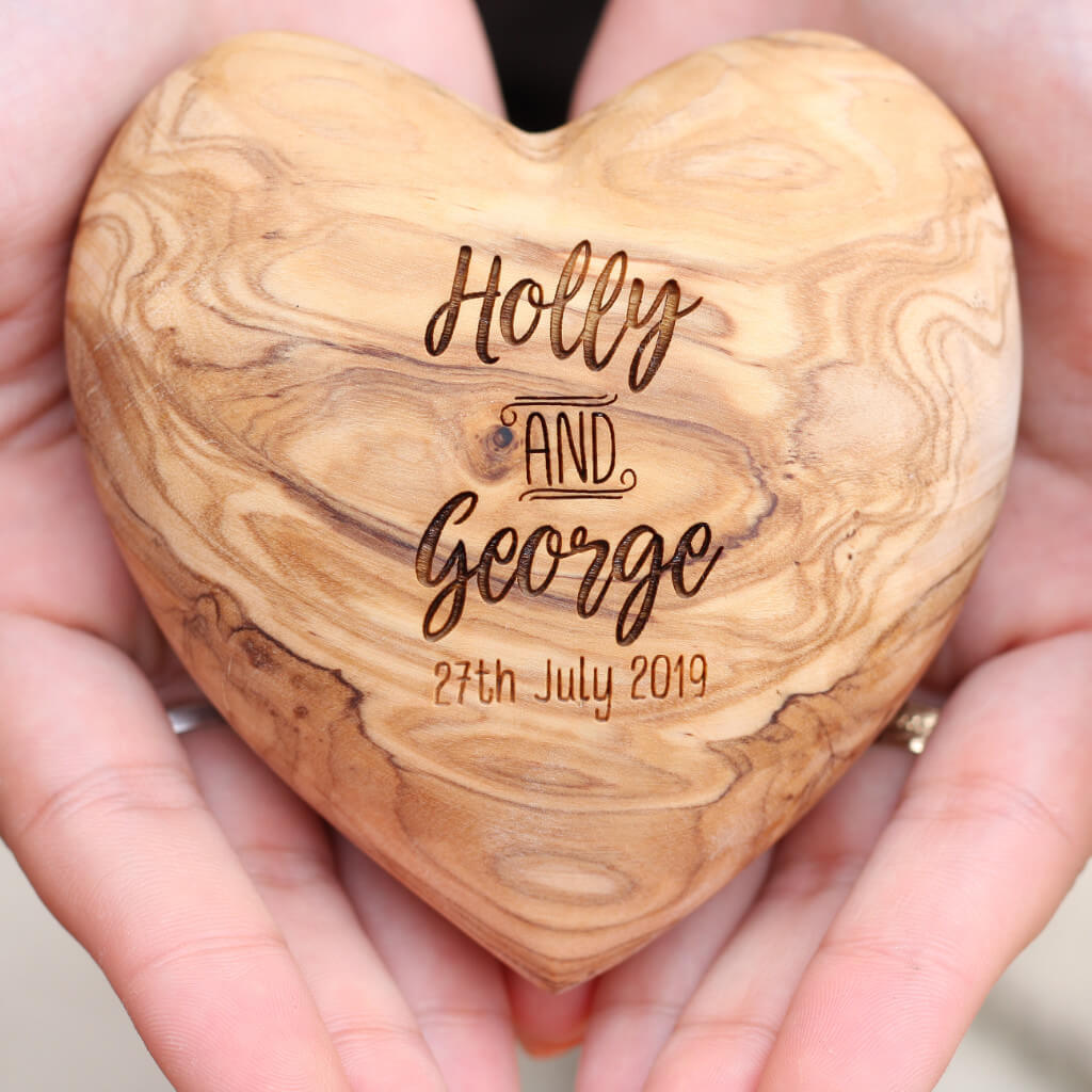 Personalised Olive Wood Wedding Heart