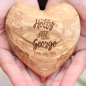 Personalised Olive Wood Wedding Heart