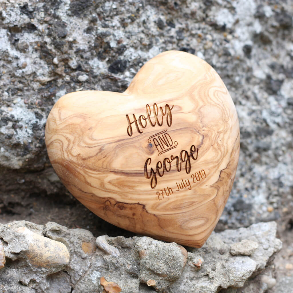 Custom Personalised Olive Wood Wedding Heart