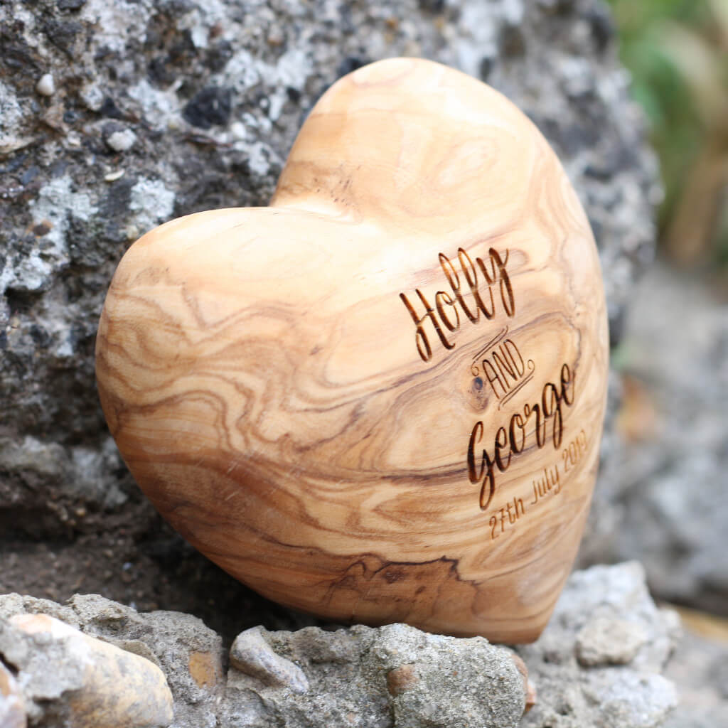 Personalised Olive Wood Wedding Heart