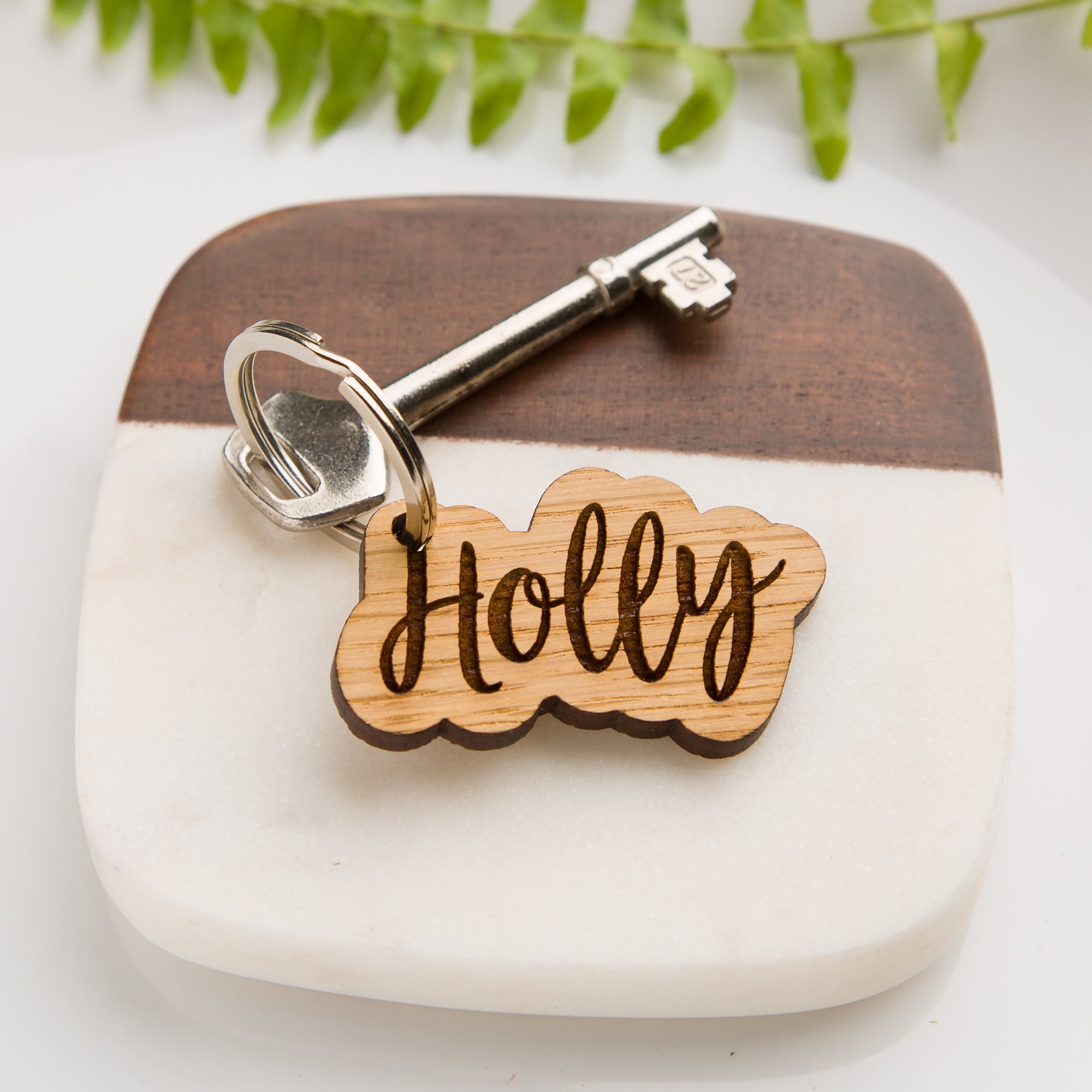 Personalised Wooden Oak Name Keyring