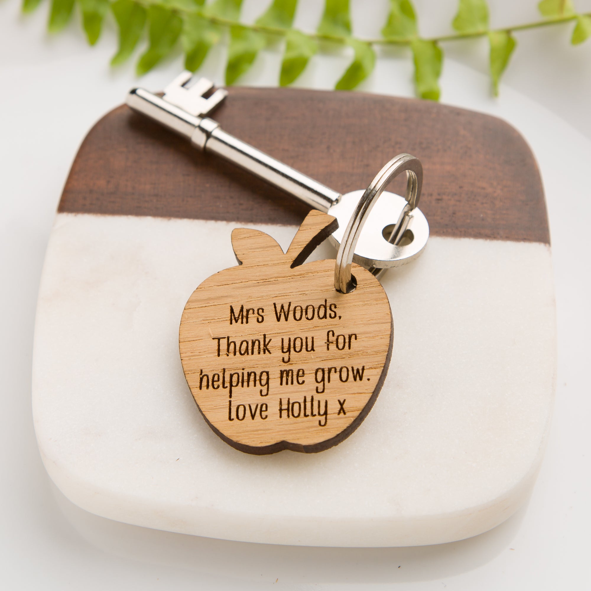Teacher's 'Helping me grow' Personalised Apple Key Ring