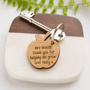 Teacher's 'Helping me grow' Personalised Apple Key Ring