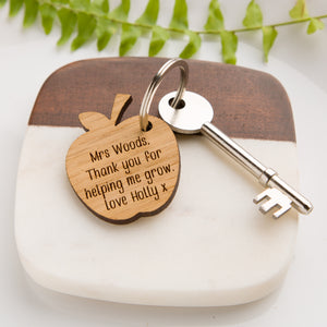Teacher's 'Helping me grow' Personalised Apple Key Ring