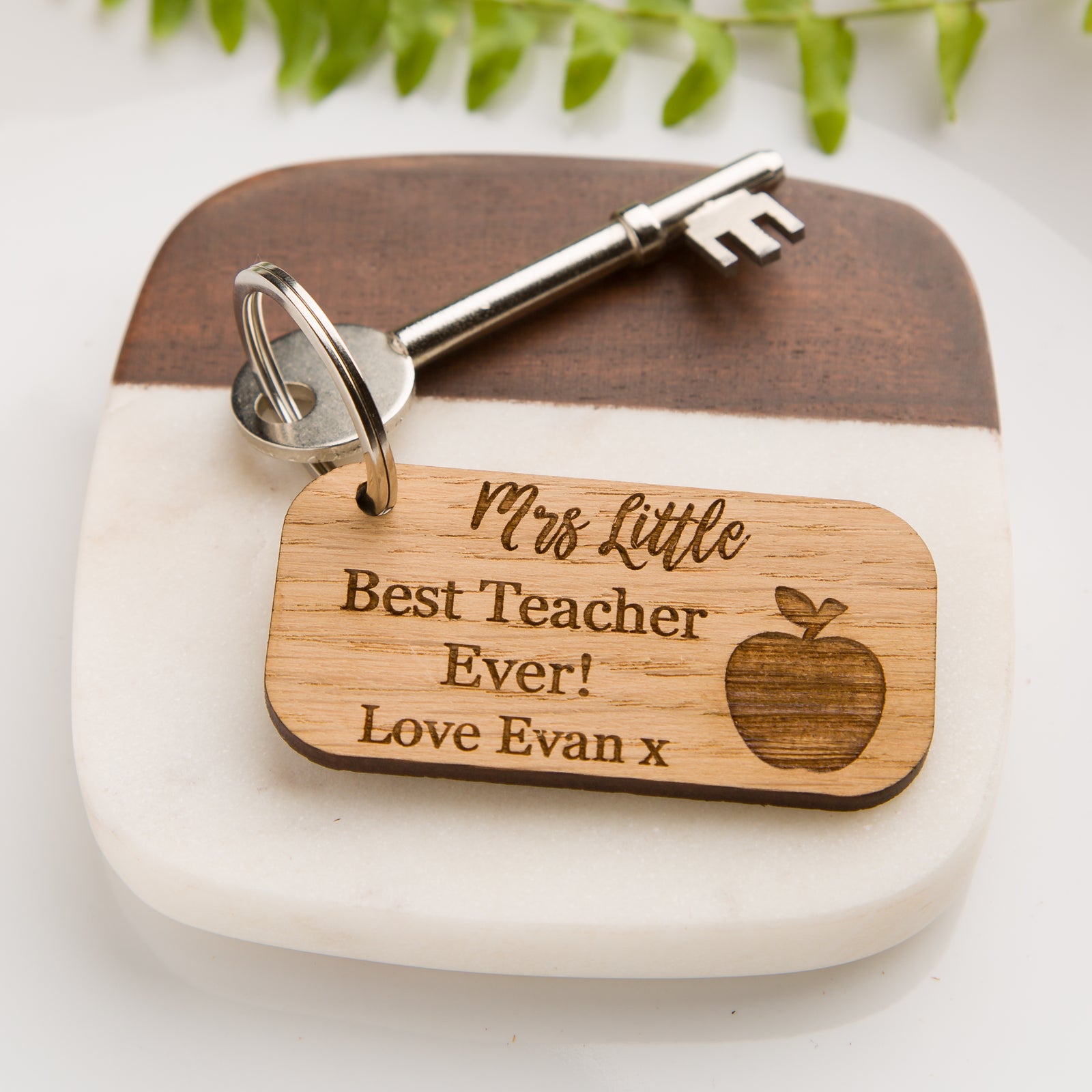 Best Teacher Ever! Personalised Wooden Oak Keyring
